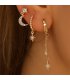 E1729 - Star and Moon Chain Tassel Earrings